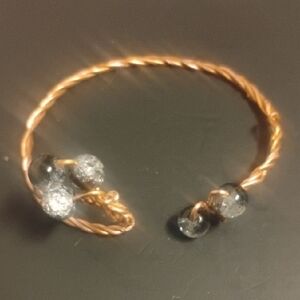 Handmade Elegant Twisted Copper and Black/Clear Beaded Bracelet